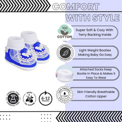 6 To 12 Months Baby Boys & Girls Cotton Pre-Walker Butterfly Frill Booties (White, Blue)-SK138
