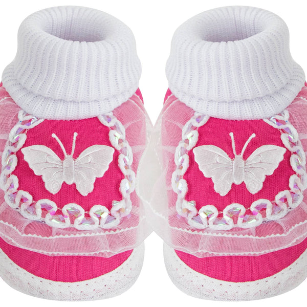 6 To 12 Months Baby Girls & Baby Boys Soft Cotton Cute Butterfly Booties (White, Pink)-SK139