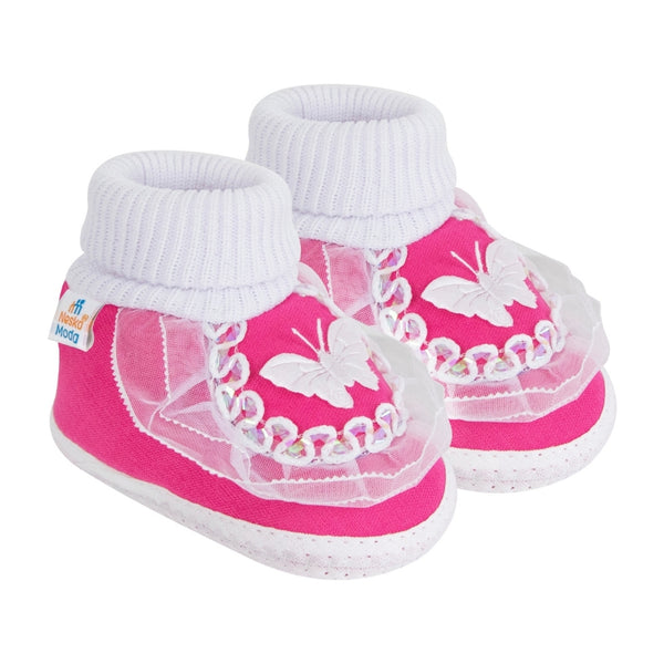 6 To 12 Months Baby Girls & Baby Boys Soft Cotton Cute Butterfly Booties (White, Pink)-SK139