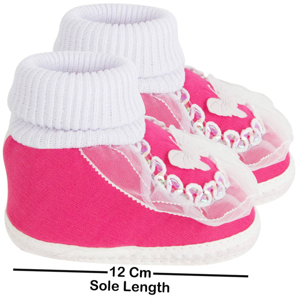 6 To 12 Months Baby Girls & Baby Boys Soft Cotton Cute Butterfly Booties (White, Pink)-SK139