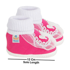 6 To 12 Months Baby Girls & Baby Boys Soft Cotton Cute Butterfly Booties (White, Pink)-SK139