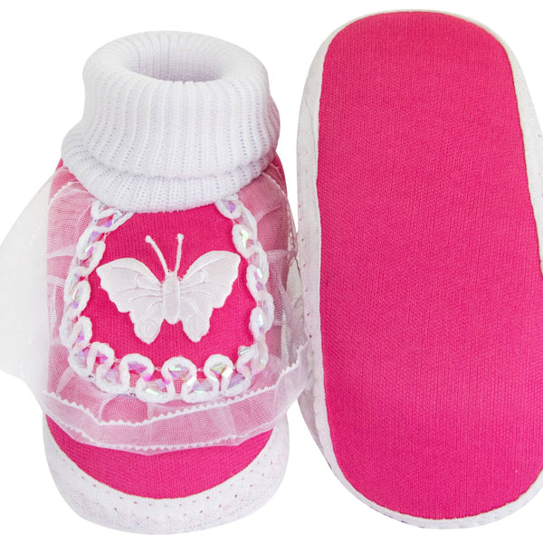 6 To 12 Months Baby Girls & Baby Boys Soft Cotton Cute Butterfly Booties (White, Pink)-SK139