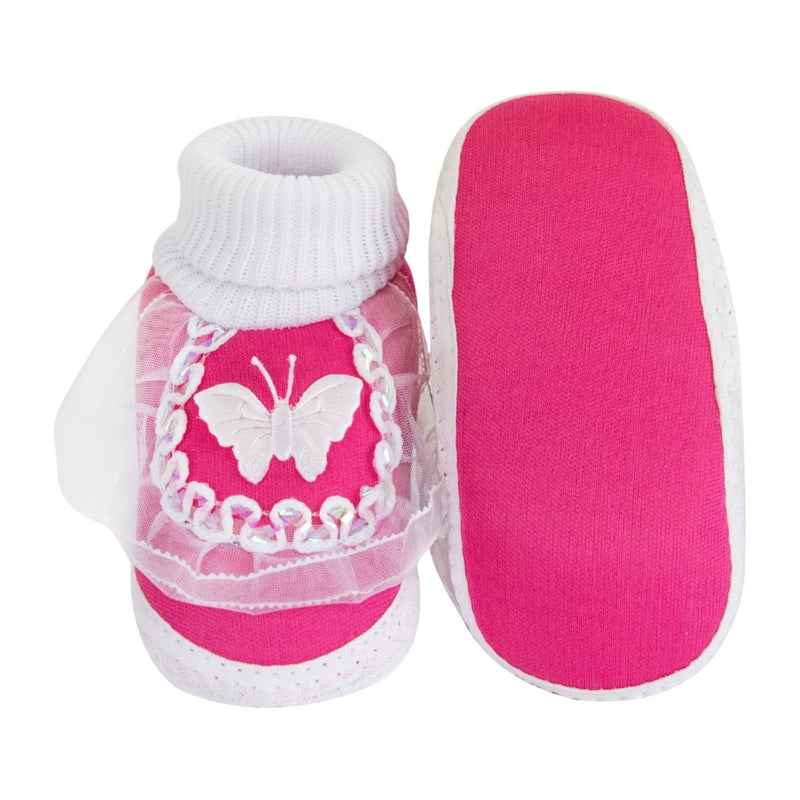 6 To 12 Months Baby Girls & Baby Boys Soft Cotton Cute Butterfly Booties (White, Pink)-SK139