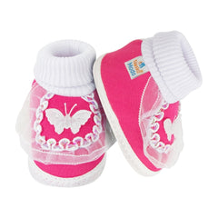 6 To 12 Months Baby Girls & Baby Boys Soft Cotton Cute Butterfly Booties (White, Pink)-SK139