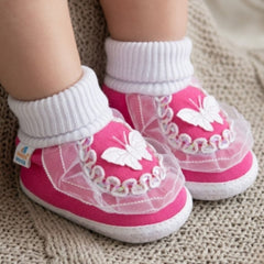 6 To 12 Months Baby Girls & Baby Boys Soft Cotton Cute Butterfly Booties (White, Pink)-SK139