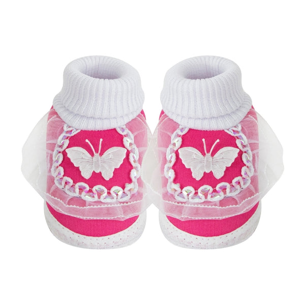 6 To 12 Months Baby Girls & Baby Boys Soft Cotton Cute Butterfly Booties (White, Pink)-SK139