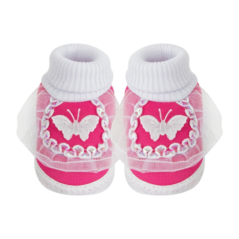 6 To 12 Months Baby Girls & Baby Boys Soft Cotton Cute Butterfly Booties (White, Pink)-SK139