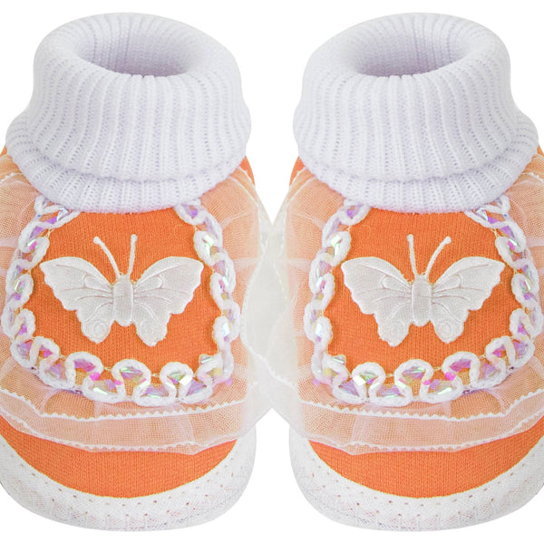 6 To 12 Months Baby Girls & Baby Boys Soft Cotton Butterfly Booties (White, Orange)-SK140
