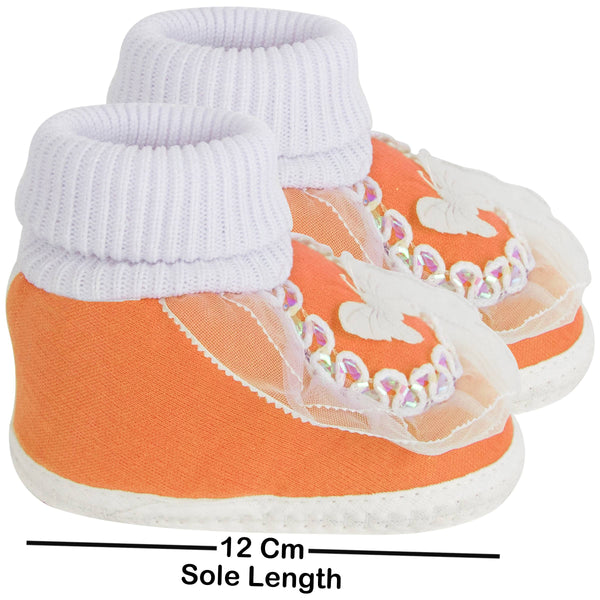 6 To 12 Months Baby Girls & Baby Boys Soft Cotton Butterfly Booties (White, Orange)-SK140