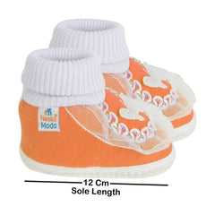 6 To 12 Months Baby Girls & Baby Boys Soft Cotton Butterfly Booties (White, Orange)-SK140