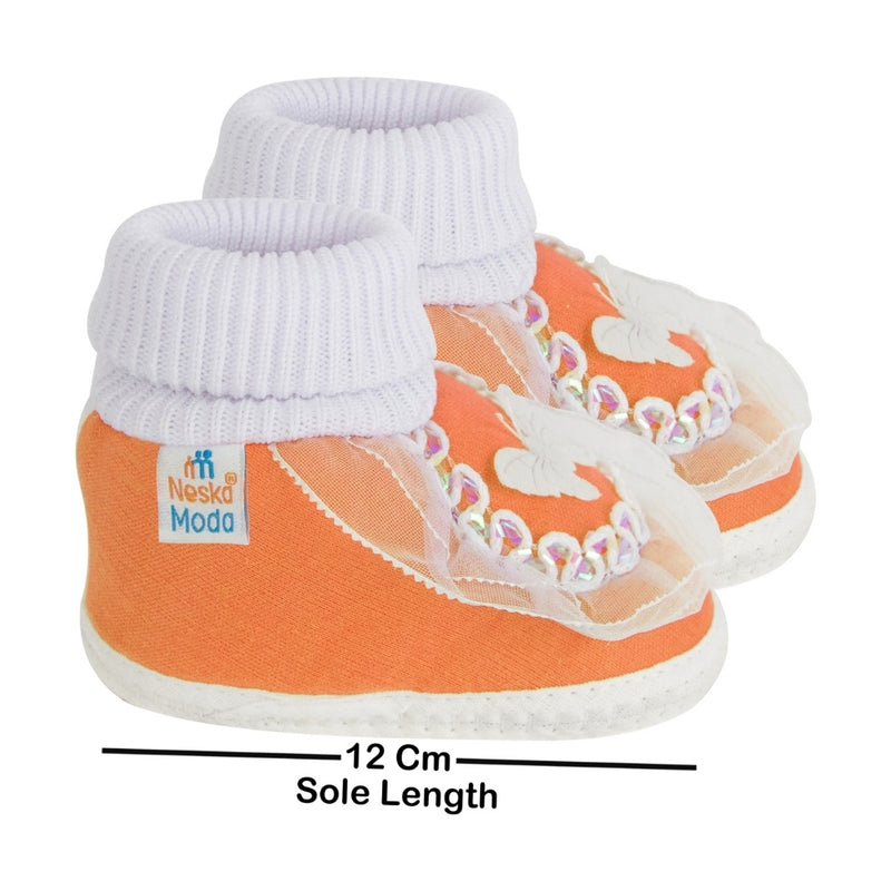6 To 12 Months Baby Girls & Baby Boys Soft Cotton Butterfly Booties (White, Orange)-SK140