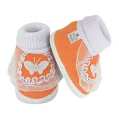 6 To 12 Months Baby Girls & Baby Boys Soft Cotton Butterfly Booties (White, Orange)-SK140