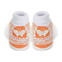 6 To 12 Months Baby Girls & Baby Boys Soft Cotton Butterfly Booties (White, Orange)-SK140