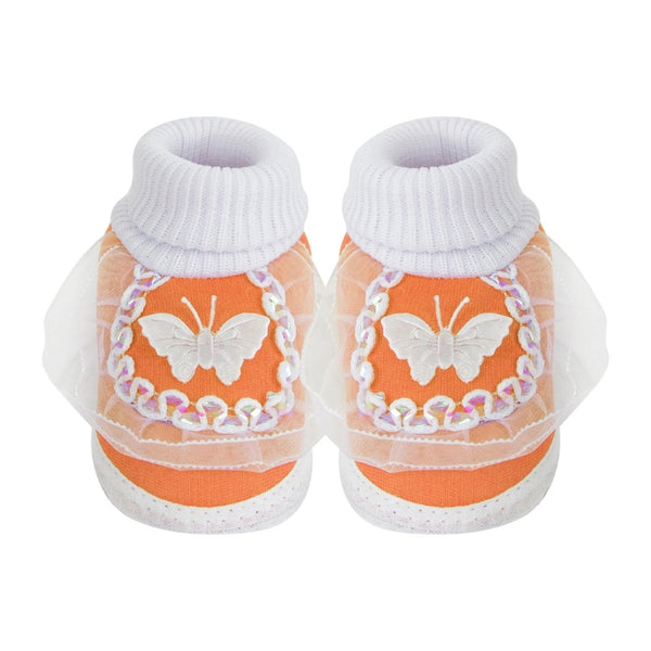 6 To 12 Months Baby Girls & Baby Boys Soft Cotton Butterfly Booties (White, Orange)-SK140