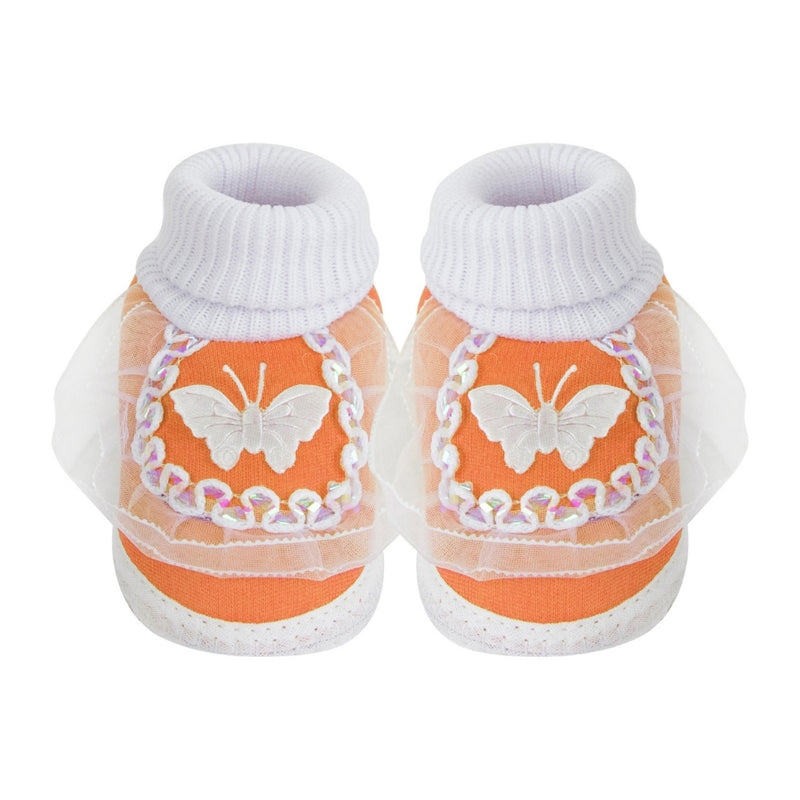 6 To 12 Months Baby Girls & Baby Boys Soft Cotton Butterfly Booties (White, Orange)-SK140