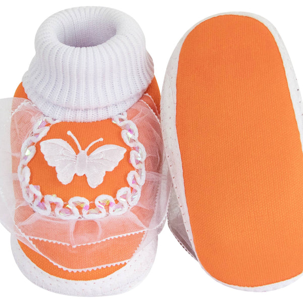 6 To 12 Months Baby Girls & Baby Boys Soft Cotton Butterfly Booties (White, Orange)-SK140