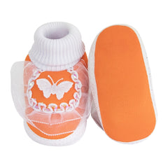6 To 12 Months Baby Girls & Baby Boys Soft Cotton Butterfly Booties (White, Orange)-SK140
