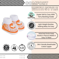 6 To 12 Months Baby Girls & Baby Boys Soft Cotton Butterfly Booties (White, Orange)-SK140