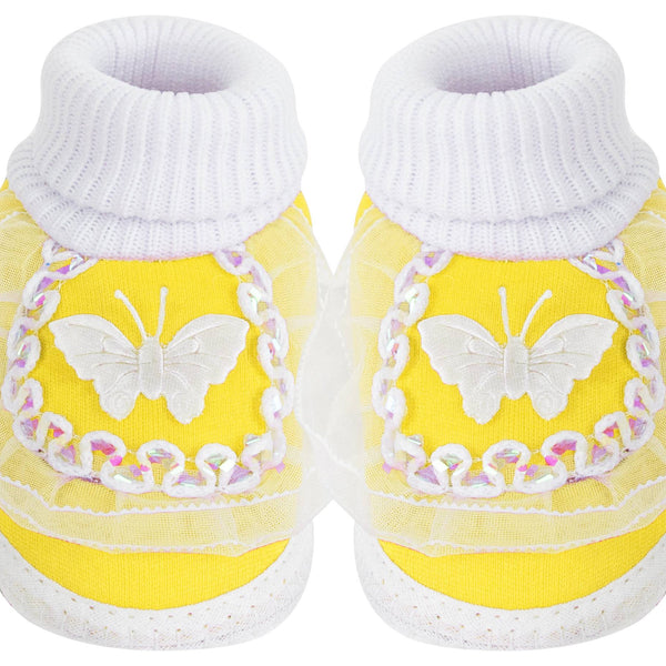 6 To 12 Months Baby Girls & Baby Boys Soft Cotton Butterfly Booties (White, Yellow)-SK141