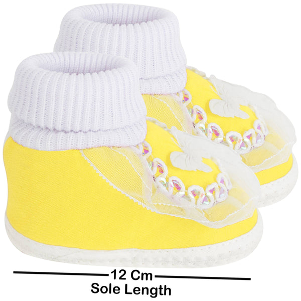 6 To 12 Months Baby Girls & Baby Boys Soft Cotton Butterfly Booties (White, Yellow)-SK141