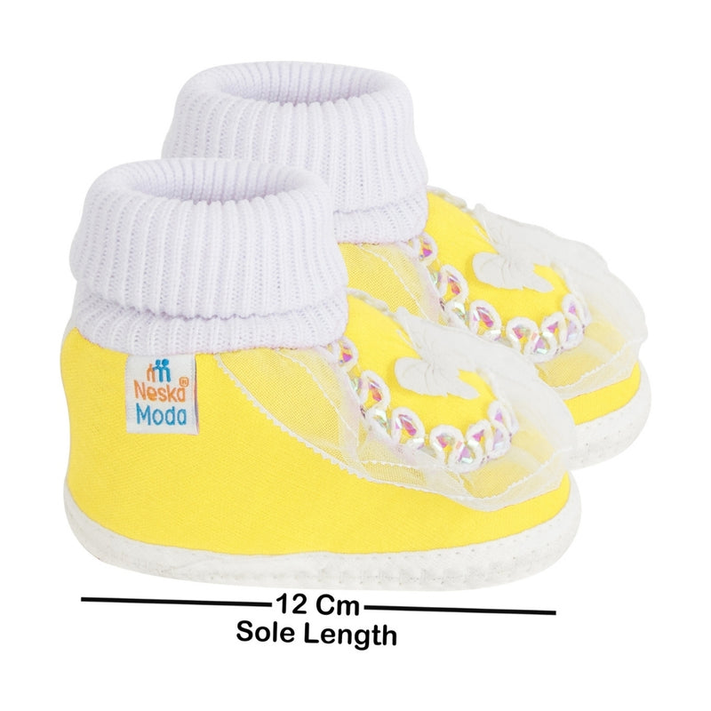 6 To 12 Months Baby Girls & Baby Boys Soft Cotton Butterfly Booties (White, Yellow)-SK141