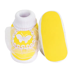 6 To 12 Months Baby Girls & Baby Boys Soft Cotton Butterfly Booties (White, Yellow)-SK141