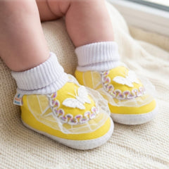6 To 12 Months Baby Girls & Baby Boys Soft Cotton Butterfly Booties (White, Yellow)-SK141