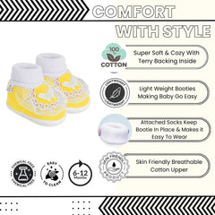 6 To 12 Months Baby Girls & Baby Boys Soft Cotton Butterfly Booties (White, Yellow)-SK141
