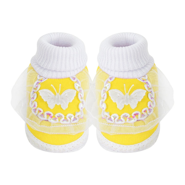 6 To 12 Months Baby Girls & Baby Boys Soft Cotton Butterfly Booties (White, Yellow)-SK141