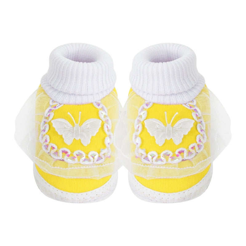 6 To 12 Months Baby Girls & Baby Boys Soft Cotton Butterfly Booties (White, Yellow)-SK141