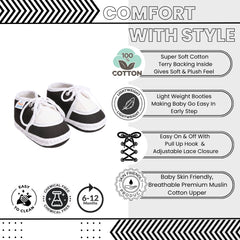 6 To 12 Months Baby Boys & Girls Soft Cotton Pre-Walker Lace Booties (White, Black)-SK145