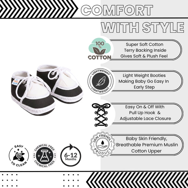 6 To 12 Months Baby Boys & Girls Soft Cotton Pre-Walker Lace Booties (White, Black)-SK145