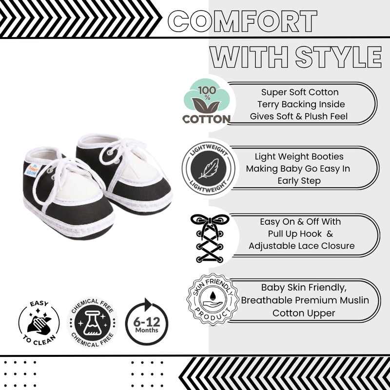 6 To 12 Months Baby Boys & Girls Soft Cotton Pre-Walker Lace Booties (White, Black)-SK145