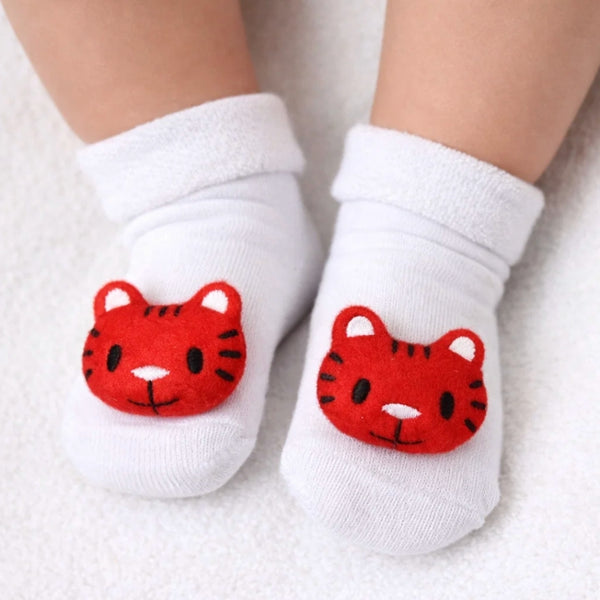 Baby Unisex Cotton Ankle Length White Kids Tiger Face Socks-SK1479
