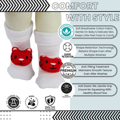 Baby Unisex Cotton Ankle Length White Kids Tiger Face Socks-SK1479