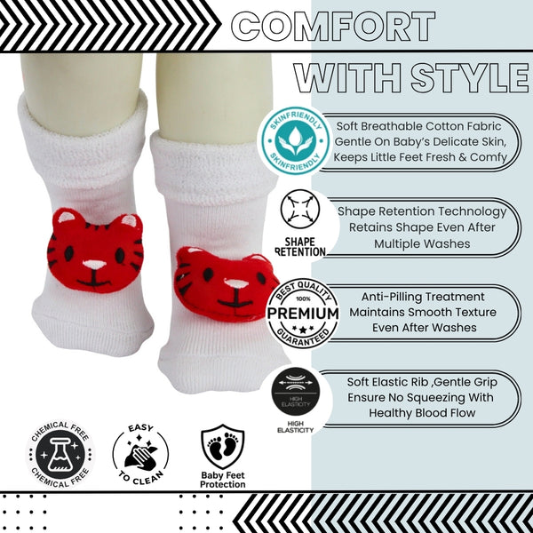 Baby Unisex Cotton Ankle Length White Kids Tiger Face Socks-SK1479