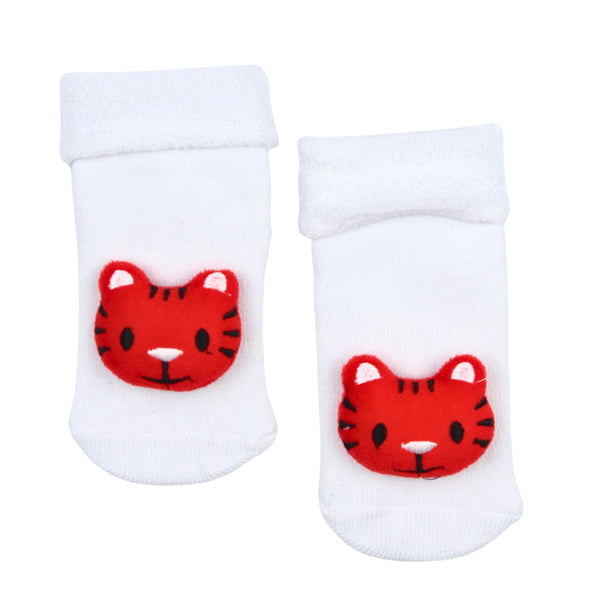 Baby Unisex Cotton Ankle Length White Kids Tiger Face Socks-SK1479