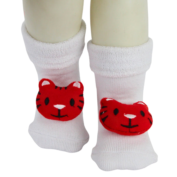 Baby Unisex Cotton Ankle Length White Kids Tiger Face Socks-SK1479