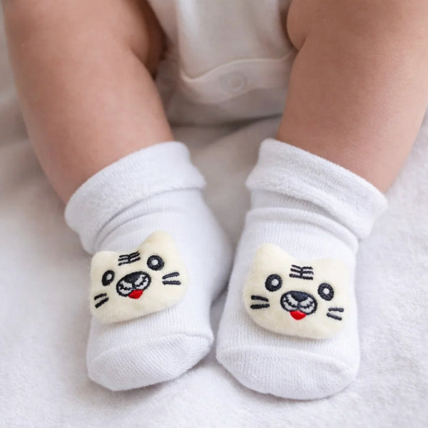Baby Unisex Cotton Ankle Length White Kids Cat Face Socks-SK1480