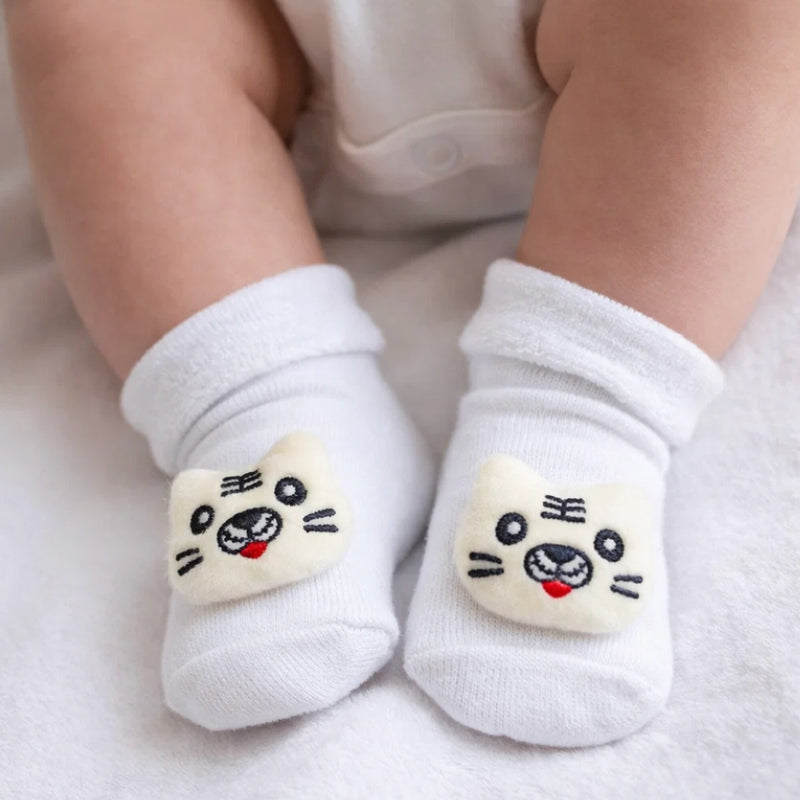 Baby Unisex Cotton Ankle Length White Kids Cat Face Socks-SK1480