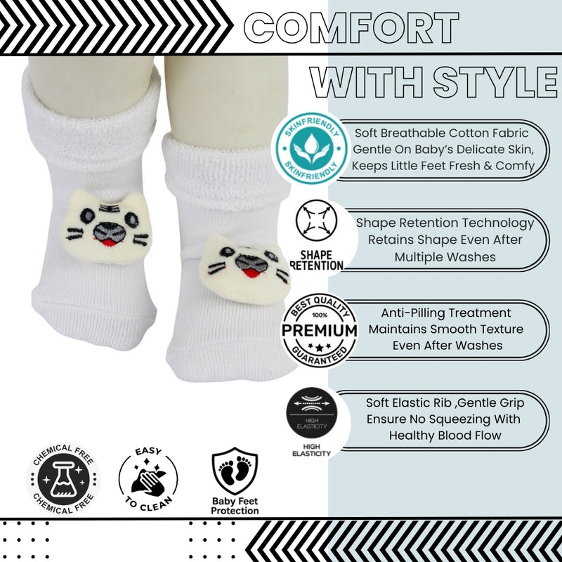 Baby Unisex Cotton Ankle Length White Kids Cat Face Socks-SK1480