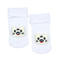 Baby Unisex Cotton Ankle Length White Kids Cat Face Socks-SK1480
