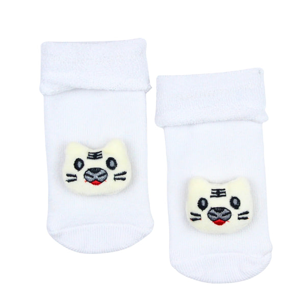 Baby Unisex Cotton Ankle Length White Kids Cat Face Socks-SK1480