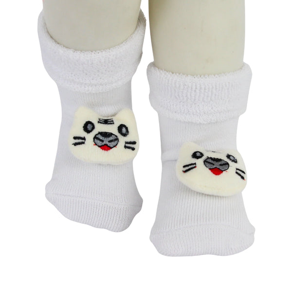 Baby Unisex Cotton Ankle Length White Kids Cat Face Socks-SK1480