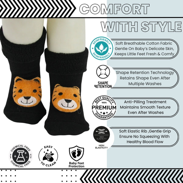 Baby Unisex Cotton Ankle Length Black Kids Tiger Face Socks-SK1481