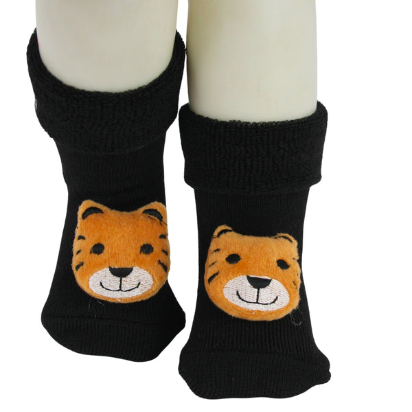 Baby Unisex Cotton Ankle Length Black Kids Tiger Face Socks-SK1481