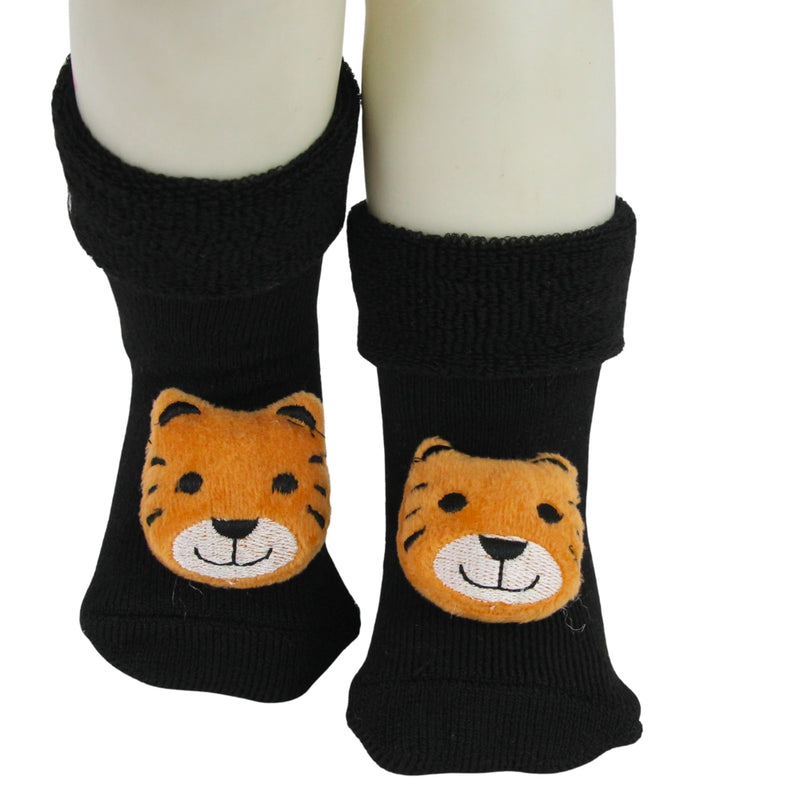 Baby Unisex Cotton Ankle Length Black Kids Tiger Face Socks-SK1481