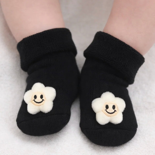 Baby Unisex Cotton Ankle Length Black Kids Smiley Star Face Socks-SK1482