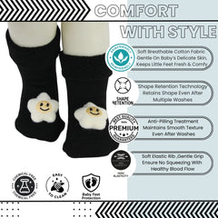 Baby Unisex Cotton Ankle Length Black Kids Smiley Star Face Socks-SK1482