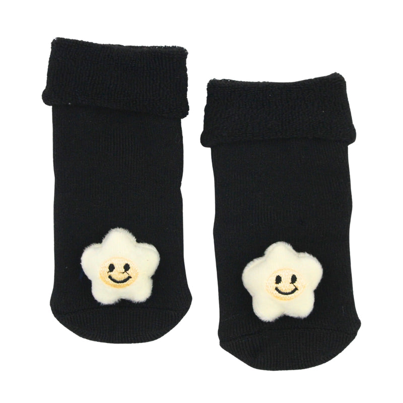 Baby Unisex Cotton Ankle Length Black Kids Smiley Star Face Socks-SK1482